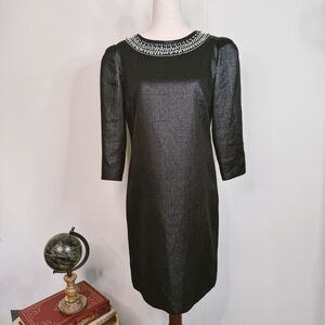 Cynthia Steffe Womens Dress Mini Jewel Neckline Mod Shift Metallic Black Size 8